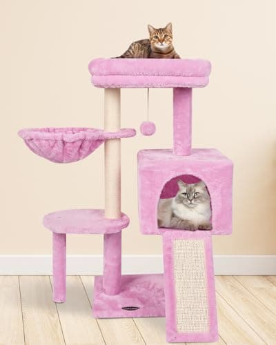 Cute Pink Cat Tree with Scratching Posts & Jump Platform