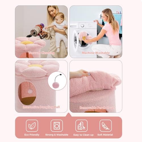 Petepela 2-Level Cat Bed, Pink: Tree House & Flower Bed, Large Cats