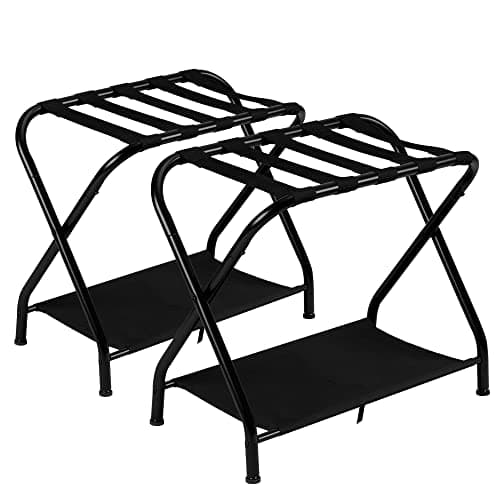 Heybly Steel Folding Luggage Rack with Storage Shelf, Pack of 2 - Black