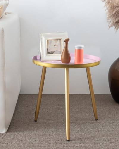 AOJEZOR Matte Black 3-Legged End Table for Small Spaces — Pink/Gold