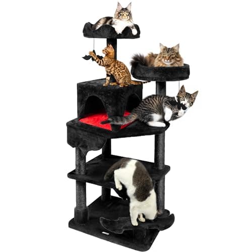 Gothic Black Cat Tower with Sisal Posts & Comfort Basket — 59 " H