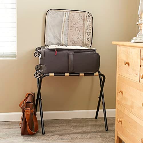 2126-1 Black Frame Khaki Straps Folding Luggage Rack