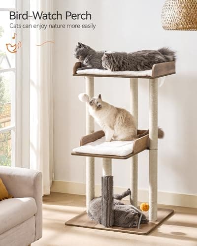 FourFurPets Modern 43.7" Large Cat Tree with Scratching Post and Wooden Perch