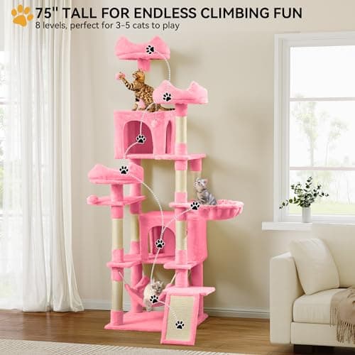 YITAHOME 75 inch Multi-Level Cat Tree with Condos, Scratching Posts, Hammocks, Pink
