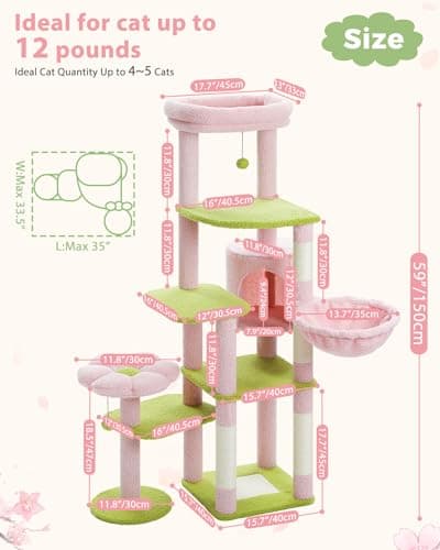Tall Cat Tree with Hammock & Scratching Post for Large Cats