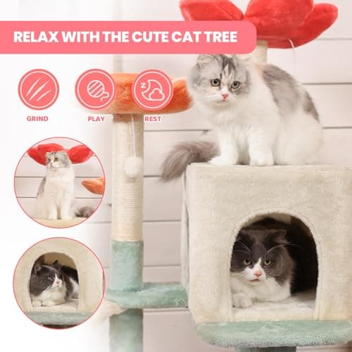 HYABI 48 Inch Modern Cat Tree Tower with Hanging Basket & Flowers
