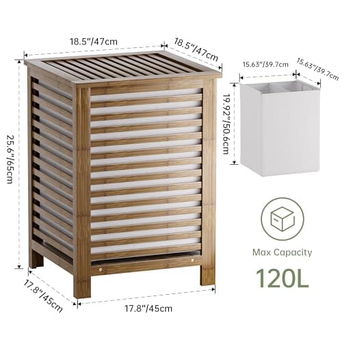 SMIBUY 120L Bamboo Laundry Hamper with Liner & Dividers (Walnut)