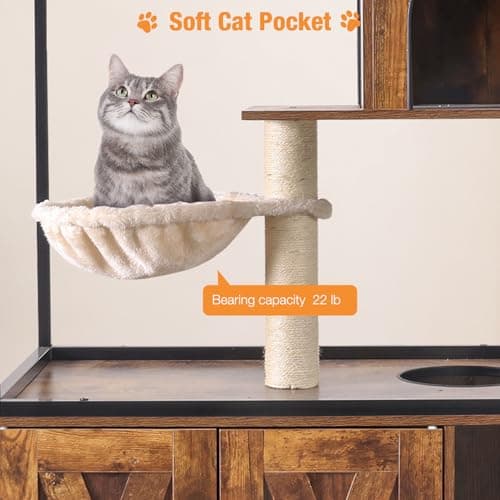 Hidden Kitty Litter Box with Barn Door, Metal Frame, Wood Enclosure (Wood, M)