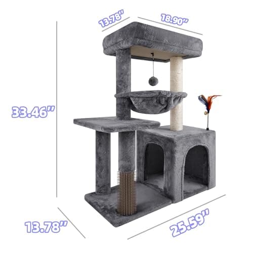 Grey Cat Tree with Condo & Scratching Post for Indoor Cats