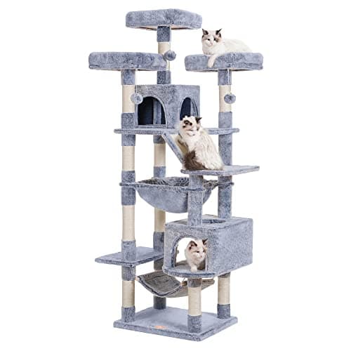 Heybly 73" Tall Smoky Gray Cat Tree for Large Cats, Heavy Duty Condo with Padded Perch and Scratching Posts — Pewter