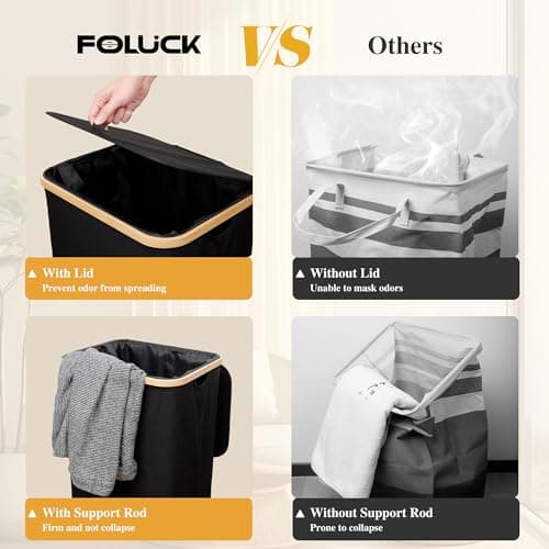 Large 100L Waterproof Laundry Basket, Collapsible with Bamboo Handles, Black