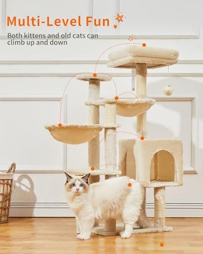 Taoqimiao Beige Gothic Cat Tree, 39.4-Inch Tower for Kittens