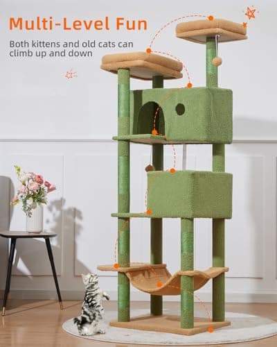 Taoqimiao Large Cat Tree with 7 Scratching Posts & 2 Perches MS030LT Cactus