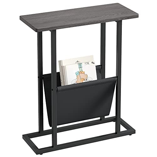 Yusong Narrow Side Table for Small Spaces, Rustic Brown, Slim Storage Holder — Grey