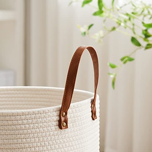 VipoSCO Large White & Brown Woven Laundry Basket for Living Room