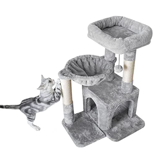 Pesofer Small Cat Tree with Sisal Scratcher and Hammock Light Gray