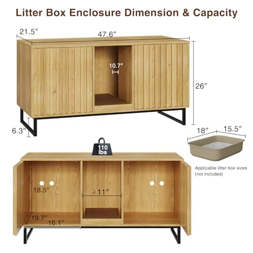2-Cat Litter Box Enclosure with Scratch Pad & Double Room Cabinet