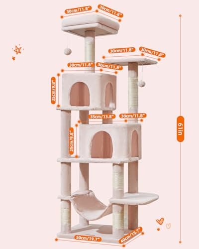 Jelly Pink Taoqimiao 61-Inch Multi-Level Cat Tree with 5 Scratching Posts