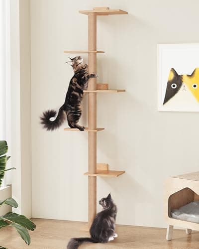 Large Wall Mounted Cat Tree with 5 Mats & Stairs, 80.3inch Tall Scratching Post