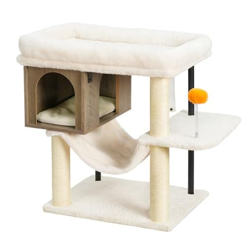 Heybly Modern Wooden Cat Tree with 3 Scratching Posts & Rustic Gray Condo HCT007SSG — Rustic Gray