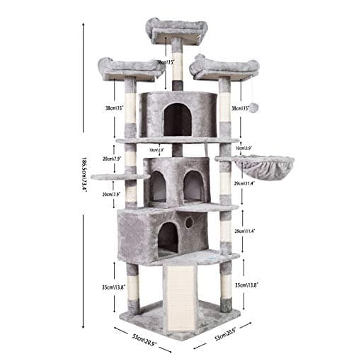 Hey-Brother XL Cat Tree 73.4" Light Gray MPJ032W 3 Caves 3 Perches