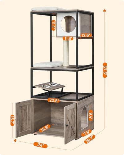Modern Cat Tower with Litter Box Enclosure and Scratching Post