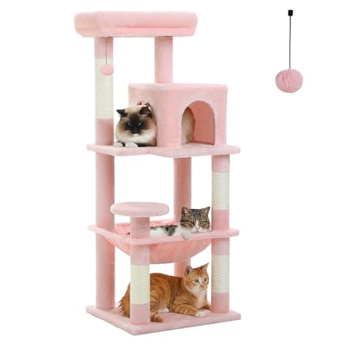 PetepeLA 45.7" 5-Level Cat Tree, Large Hammock & Scratching Posts, Pink