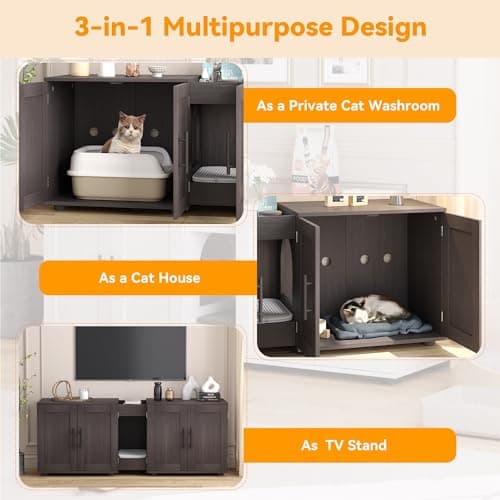 GAOMON 2-Cat Hidden Litter Box Furniture, Walnut Wood Enclosure, 55" L x 17.7" W