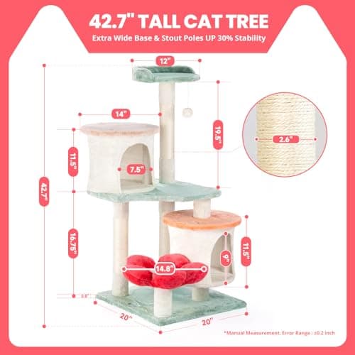 HYABI 42.7 inch Multi-Level Cat Tree with Scratch Posts & Toy Ball for Indoor Cats