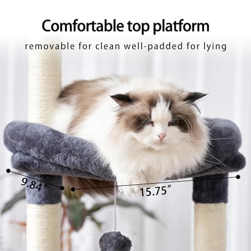 65.4-Inch Cat Tree for Indoor Cats with Plush Furniture and Scratching Posts - Smoky Gray Color (HCT015G) by Heybly