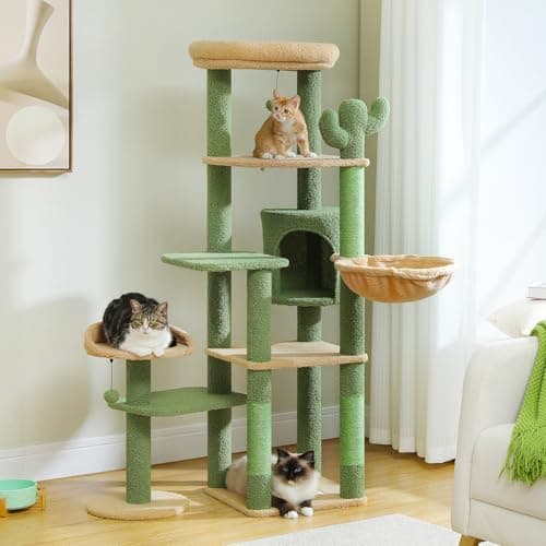 Tall Cat Tree with Hammock & Scratching Post for Large Cats — Catcus Green