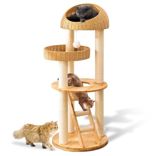 "Luxury Oak Cat Tree Tower for Multiple Cats, Manual Hand Woven, Easy Clean" — DC999