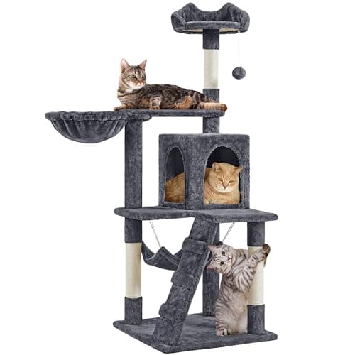 Yaheetech 54in Pink Multi-Level Cat Tree with Hammock — Dark Gray