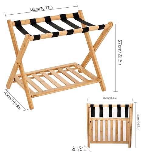 Foldable Bamboo Luggage Rack Set for Guest Rooms – No Assembly Needed