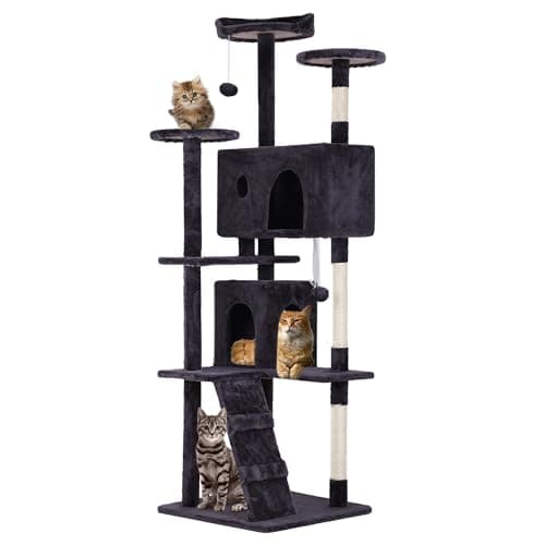 54in Multi-Level Cat Tree with Scratching Post and Cozy Platforms - Space-Saving Indoor Condo for Cats, Pink — Ashy