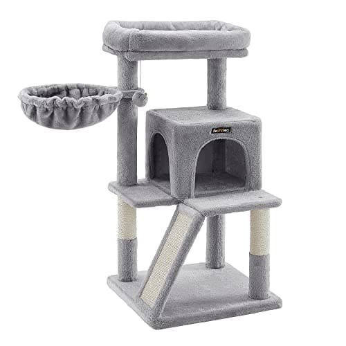 Feandrea Smoky Gray Cat Tree, Large Cat Tower 37.8" Multi-Level Condo — Light Gray