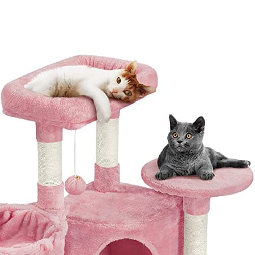 Yaheetech 42in Cat Climbing Tower with Play House & Pink Condo