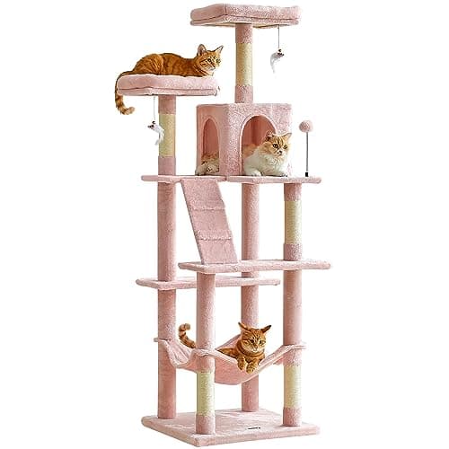 Stable Light Gray MWPO 63.8inch Multi-Level Cat Tree for Large Cats — Pink
