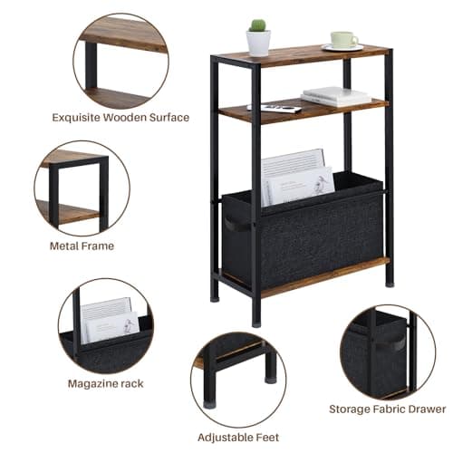 Vintage Brown Thin End Table with Drawer for Small Spaces