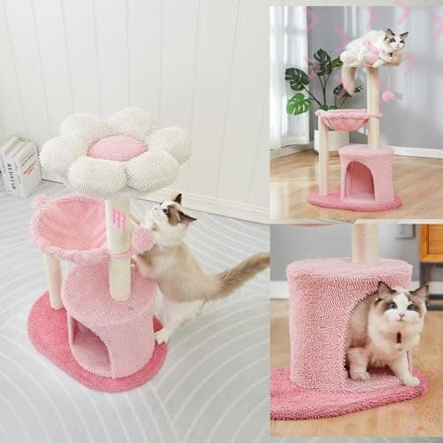 GRANNY SAYS Pink Cat Tree - 35" Indoor Scratching Tower with Hammock & Ball