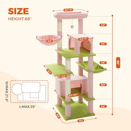 PEQULTI Super Large Pink Cat Tree for Indoor Cats