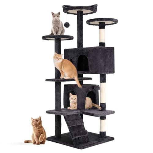 Indoor Cat Tree 53 Inches with Dangling Ball & Funny Toys, Dark Gray — ASHY