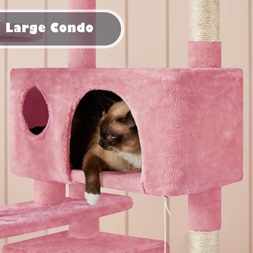 54in Multi-Level Cat Tree Tower for Indoor Cats with Scratching Posts and Dangling Balls, Pink