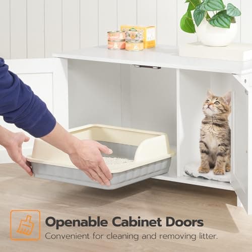 HOOBRO Large Wooden Cat House with Hidden Litter Box, White WT03MW01G2