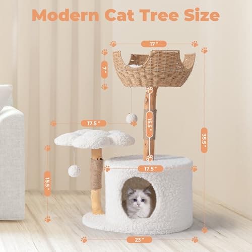 Luxurious White Wood Cat Tree by Easyego with Scratching Posts & Flower Platforms