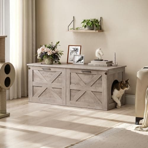 Modern Hidden Cat Litter Box Enclosure, Easy to Clean Griege PG06MWZ