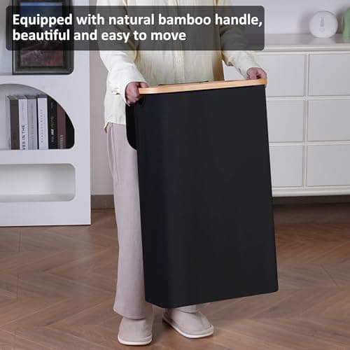 Slim Laundry Hamper with Lid - 60L, Black