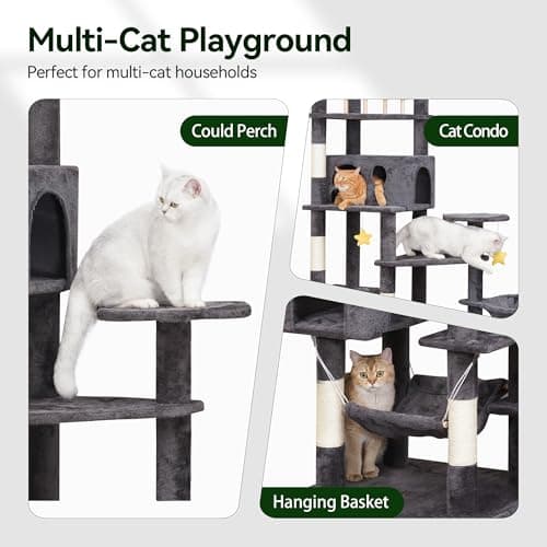 Giant Smoky Gray Cat Tree for Big Cats & Maine Coons, Tall Scratching Tower