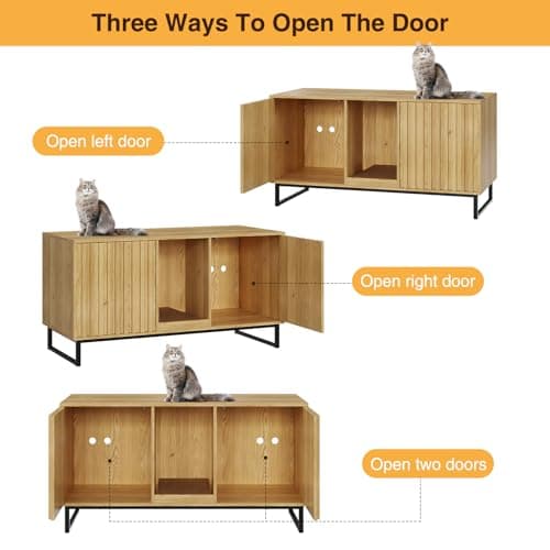 2-Cat Litter Box Enclosure with Scratch Pad & Double Room Cabinet