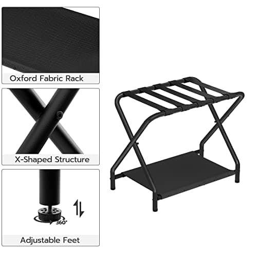HOOBRO DOUBLE Tiers Metal Luggage Holder, Black BK02-04XLP2